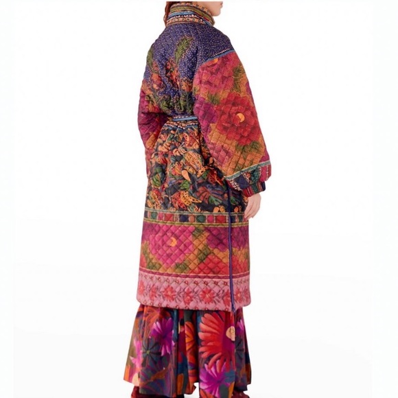 FARM RIO Mixed Patchwork Reversible Midi Belted Puffer Jacket (NWOT) - Picture 5 of 17